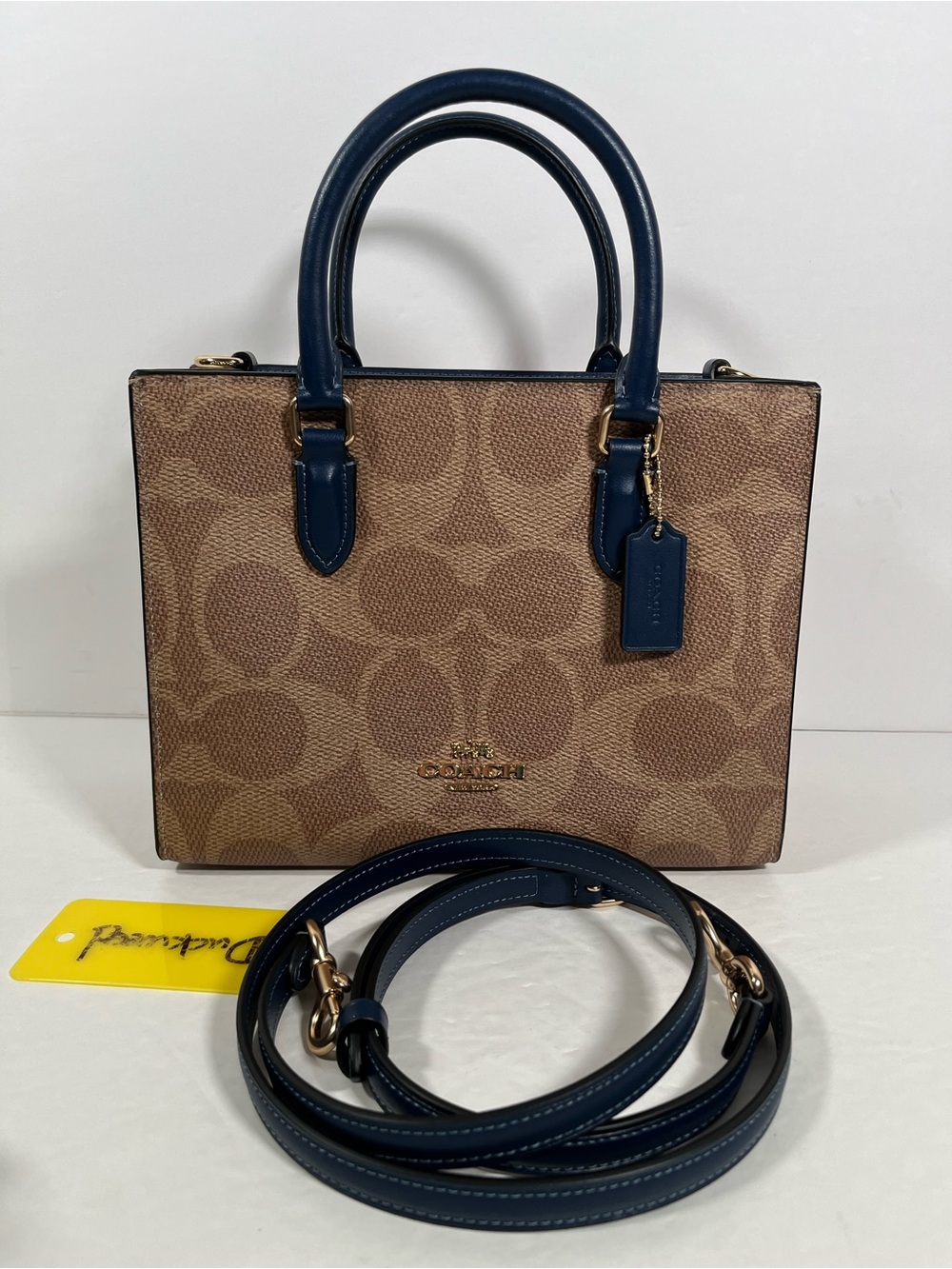 NWT Coach Maggie Small Tote Bag Signature Canvas CAL28 Tan/Deep Blue